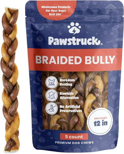 Miniatura 10 de Pawstruck Bully Sticks trenzados 100% naturales de 5 pulgadas, bolsa de 1 libra, masticables para perros de un solo ingrediente sin cuero crudo