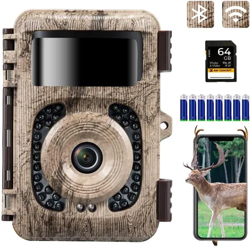 K&F Concept Cámara de rastreo WiFi 4K 48MP, cámara de juego con visión nocturna sin brillo, activada por movimiento, impermeable, tiempo de disparo