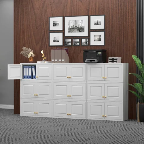 Miniatura 8 de Armario de almacenamiento de metal con puertas, gabinetes de almacenamiento de cocina pequeños, gabinete de pared blanco, gabinete de oficina