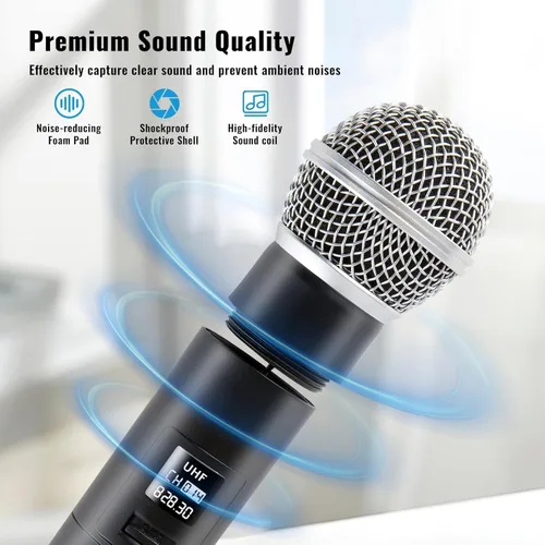 Miniatura 3 de Sistema de micrófono inalámbrico profesional, 18 dBm, SNR ≥110 dB, alcance de 164 pies, micrófonos dinámicos de mano inalámbricos para cantar