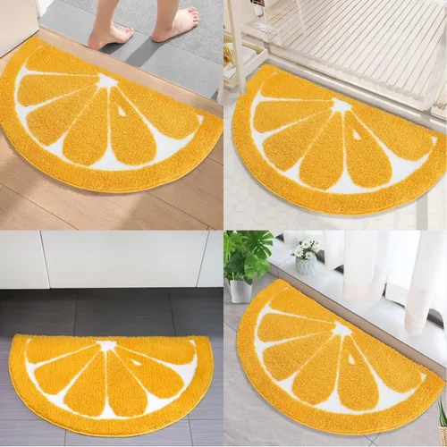 Miniatura 3 de Tapete de baño semicírculo, tapete para entrada del hogar, absorbente antideslizante, tapete de baño esponjoso y peludo, lavable a máquina