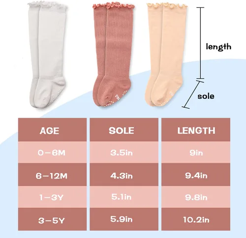 Miniatura 7 de Aaronano Calcetines hasta la rodilla para bebé niña, calcetines antideslizantes para niños pequeños, tubo con volantes, uniforme para recién