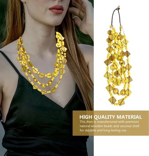 Miniatura 3 de Generic Collar de estilo retro bohemio para mujer, cuentas de madera tejidas a mano con dijes de concha, joyería de moda para mujeres y niñas