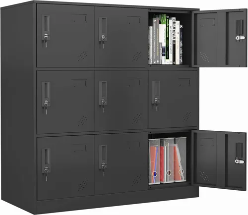 Taquillas metálicas de 9 puertas para empleados, armario de almacenamiento de acero con cerradura y ranura para tarjetas, almacenamiento de metal de