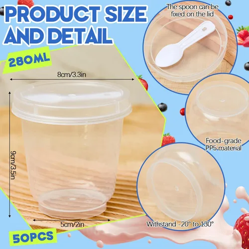 Miniatura 2 de Jingmore Paquete de 50 vasos de plástico transparente para yogur y parfait de 9.5 onzas, recipientes desechables para avena durante la noche