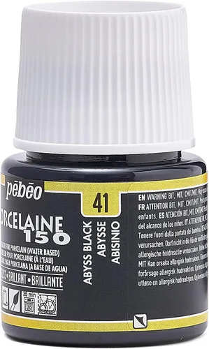 Miniatura 9 de Pebeo Porcelaine 150 - Pintura para porcelana de alto brillo a base de agua, botella de 45 ml - Negro abismo Abismo Negro