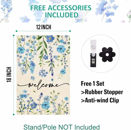 Miniatura 2 de Baccessor Bandera de jardín de verano de 12.5 x 18 pulgadas, divertida bandera floral azul de primavera, pequeña bandera de arpillera de doble cara