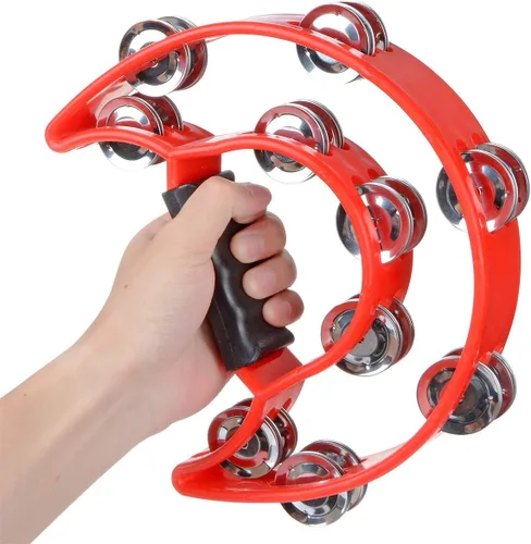 Miniatura 5 de Paquete de 2 panderetas musicales de media luna de 10 pulgadas de doble fila, tambor de percusión de mano, multicolor para adultos, fiesta de KTV