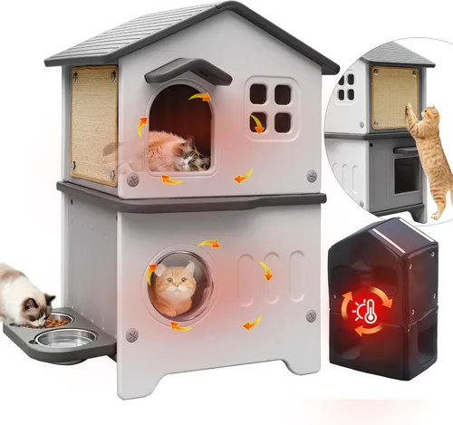 Miniatura 10 de Deblue Casa de plástico para gatos para interiores y exteriores, resistente a la intemperie, para gatos salvajes, refugio único para gatos pequeños