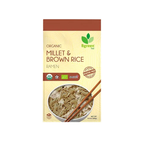 Bgreen - Ramen de mijo orgánico y arroz integral sin gluten (4 unidades) Vegano. Sin OGM! USDA Orgánico