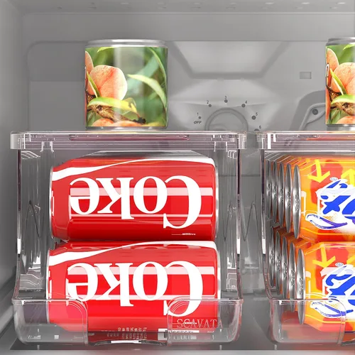 Miniatura 7 de SCAVATA Paquete de 2 organizadores apilables para refrigerador, dispensador de latas de soda, contenedor de bebidas con tapa para refrigerador