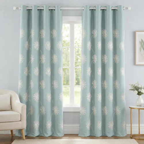 Miniatura 28 de VOGOL - Cortinas con ojales bordadas con patrón floral elegante de lino sintético, 2 paneles, 60% opacas con aislamiento térmico, cortinas pesadas