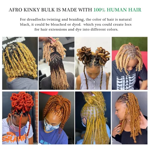 Miniatura 5 de Orientfashion Afro Kinkys a granel, cabello humano para extensiones de trenzas, cabello crochet para mujeres negras, paquete de 30g (20cm, #27)