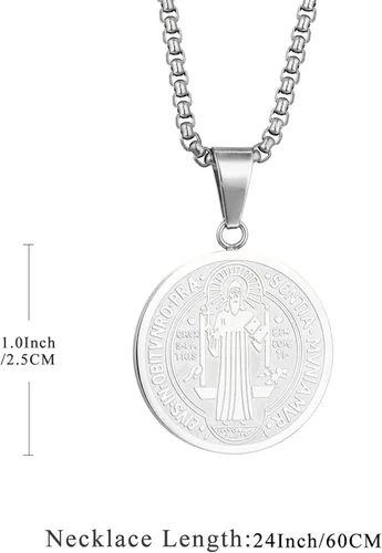 Miniatura 2 de Yonhon Collar de medalla de San Benito de acero inoxidable exorcismo católico regalo para hombres