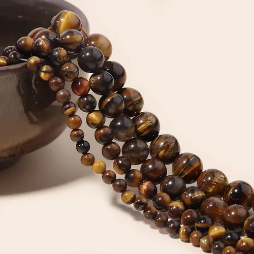 Miniatura 4 de Cuentas redondas sueltas de ojo de tigre natural de 0.236 pulgadas (0.236 in), poder curativo para hacer joyas, pulseras y collares