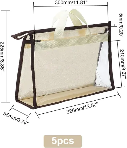 Miniatura 4 de PH PandaHall Paquete de 5 bolsas antipolvo para bolsas, organizador transparente de almacenamiento de bolsos, bolsa colgante con asa de cremallera