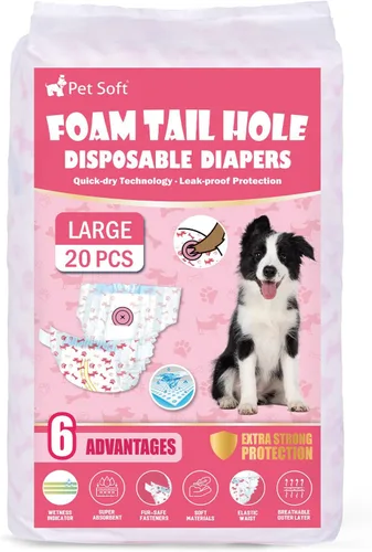 Miniatura 7 de Pet Soft Pañales desechables para perras, pañales para perras con agujero de cola de espuma ajustable, ultra protección, pañales para cachorros