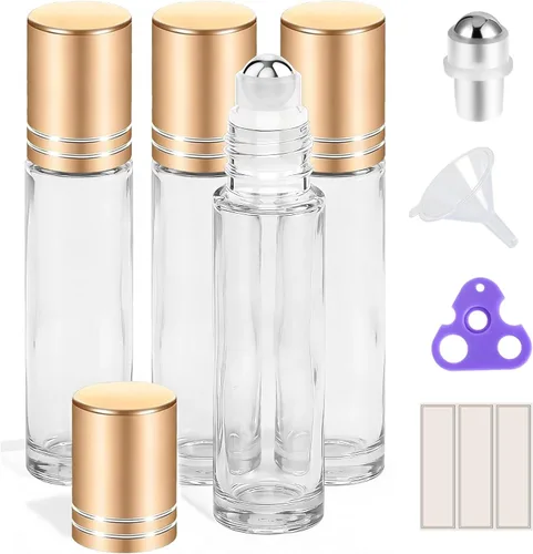 Miniatura 15 de PrettyCare Paquete de 12 aplicadores de bola rodante, botellas de rodillo de vidrio ámbar para aceite esencial con bola de rodillo de acero