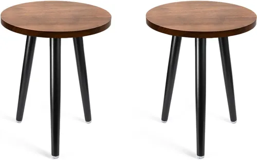 Miniatura 13 de KGPLOME Soporte para plantas de interior, mesa de madera de mediados de siglo con acabado de nogal, soporte alto para maceta, mesa auxiliar redonda