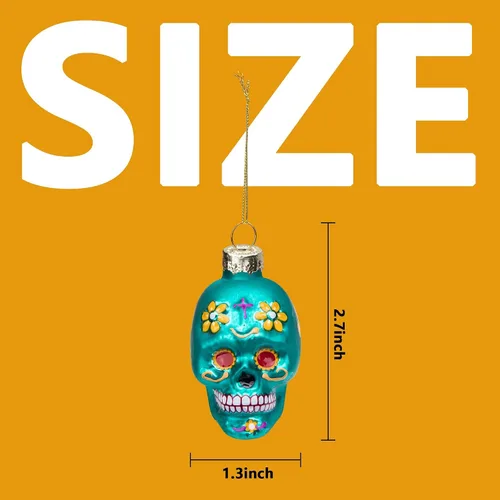 Miniatura 2 de 12 piezas de adornos de vidrio del Día de los Muertos - Adornos de calavera de azúcar del Día de los Muertos - Adorno de cabeza de esqueleto