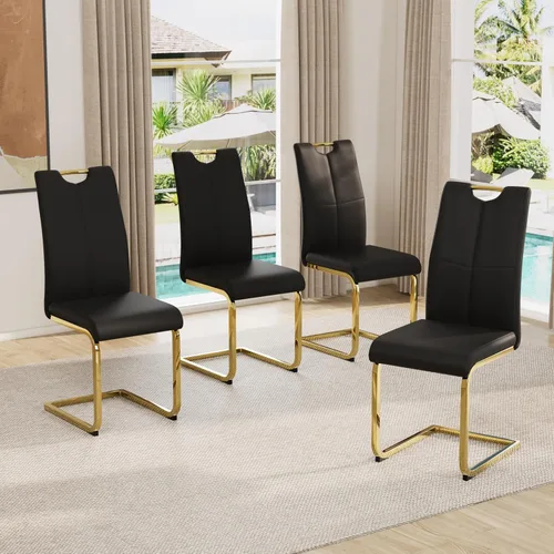 Miniatura 25 de Juego de sillas de comedor modernas (2 unidades) de piel sintética PU con respaldo alto tapizadas con patas doradas de metal para cocina y comedor