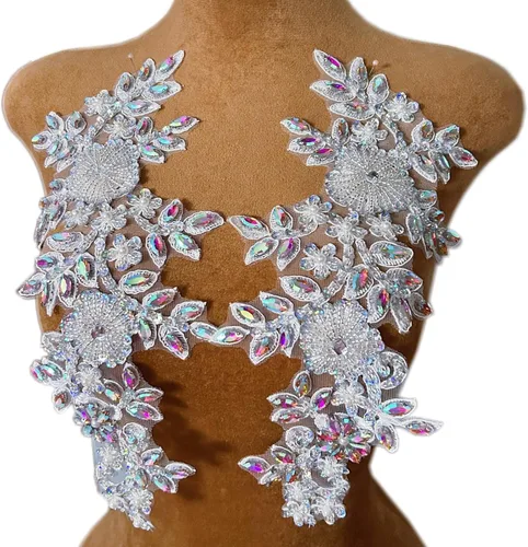 Apliques de ropa con cuentas y parches con cristales bordados de diamantes de imitación para coser para vestido, ropa, vestido, baile de graduación,