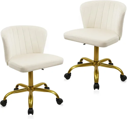 Miniatura 10 de CLATINA Silla de escritorio de oficina en casa, sillas de tocador de terciopelo, base dorada, ergonómica, pequeña, bonita, altura ajustable