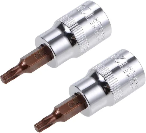 uxcell 2 unidades de 3/8 pulgadas x T20 Torx broca zócalo, brocas de acero S2 CR-V, 1.496 in de longitud, uso con llave de trinquete, barra