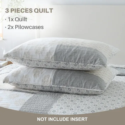Miniatura 6 de Y-PLWOMEN Edredones tamaño Queen, 100% algodón, ligero, suave, tamaño Queen, colcha acolchada, color gris crema, juego de ropa de cama reversible