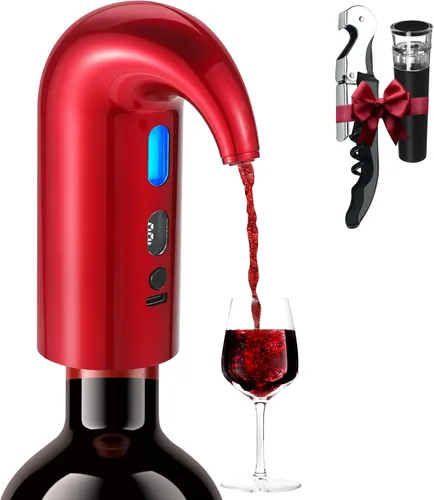 Miniatura 10 de BLUBYEES Aireador eléctrico de vino, máquina dispensadora de vino portátil de un solo botón y decantador de vino, filtro automático
