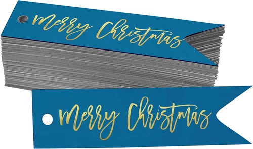 Miniatura 60 de Etiquetas de papel colgantes con texto en inglés "Merry Christmas", 50 unidades Blanco