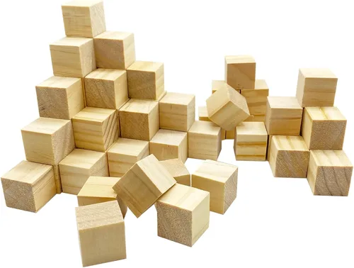 MUXGOA Cubos de madera, paquete de 100 bloques de madera sin terminar para manualidades, bloques cuadrados de madera de 3/4 pulgadas para