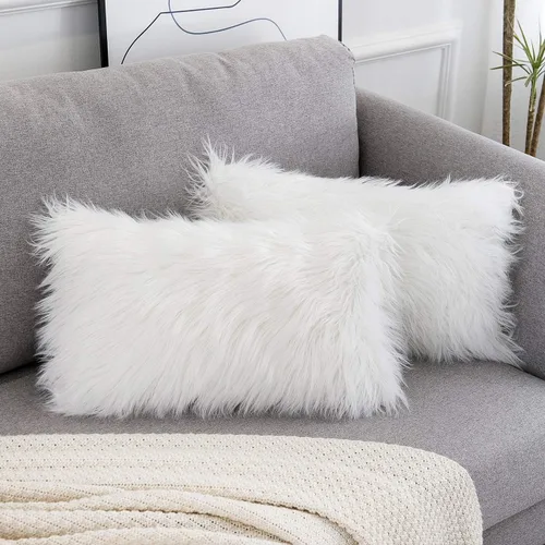 Miniatura 8 de Juego de 2 fundas de almohada mullidas decorativas - Nueva serie de lujo estilo merino - Fundas de almohada de piel sintética - Fundas de cojín