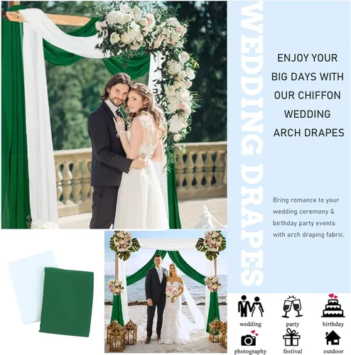 Miniatura 6 de Cortina de tela de gasa para boda, 20 pies, 2 paneles, cortinas de fondo transparentes, arcos de boda verdes para ceremonia, decoración de arco