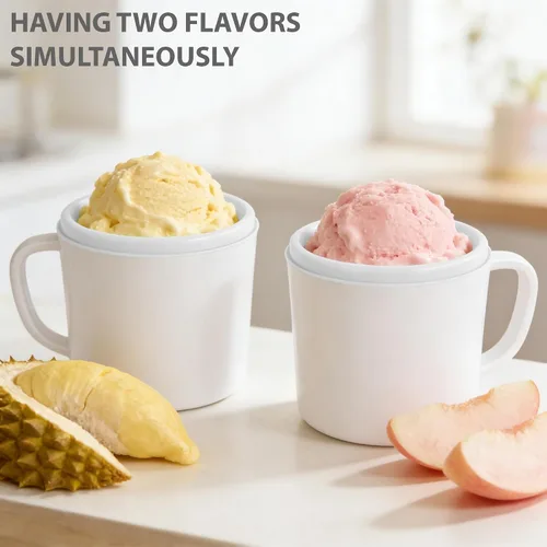 Miniatura 2 de Pukomc Máquina para hacer helados para uso doméstico, con dos cuencos de helado, operación simple y fácil de limpiar, color blanco