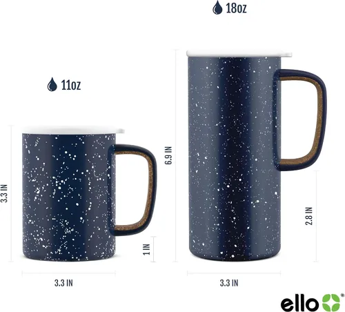 Miniatura 3 de Ello Campy - Taza de viaje de acero inoxidable de 18 onzas con asa y tapa a prueba de fugas Taza de café con aislamiento al vacío para bebidas