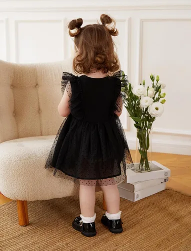 Miniatura 3 de PATPAT Vestido de tutú sin mangas de algodón para niña, vestido de encaje con volantes de malla