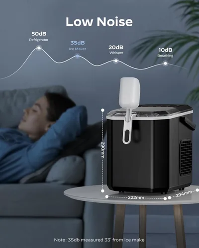 Miniatura 6 de Silonn - Máquina de hielo para encimera, máquina de hielo portátil con asa de transporte, máquinas de hielo autolimpiables con cesta y cuchara, 9