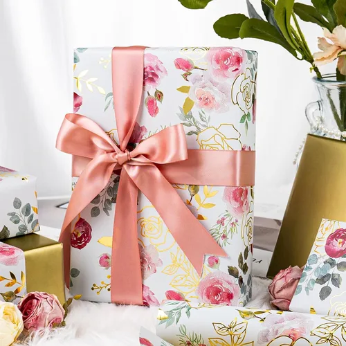 Miniatura 2 de Merture Rollo de Papel de Regalo con Rosas de Acuarela - 17 Pulgadas x 32.8 Pies (46.5 pies cuadrados) Papel de Regalo Floral de Papel Aluminio