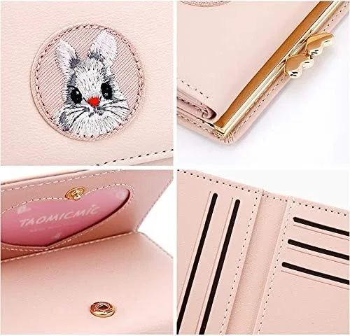 Miniatura 6 de JIUFENG Billetera corta para mujer multiusos bordada tarjetero monedero monedero