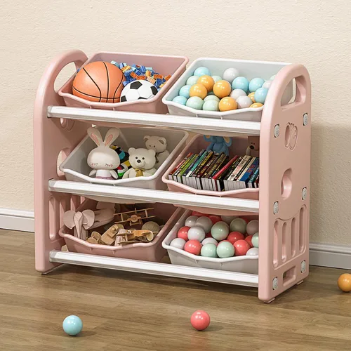 Miniatura 10 de Organizador de almacenamiento de juguetes para niños, estantes de 3 niveles, organizador de almacenamiento multifuncional para niños con 6 Verde