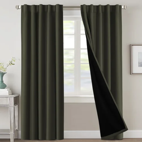 Miniatura 75 de H.VERSAILTEX Cortinas 100% opacas para dormitorio con forro negro, cortinas de oscurecimiento de habitación completa, con aislamiento térmico