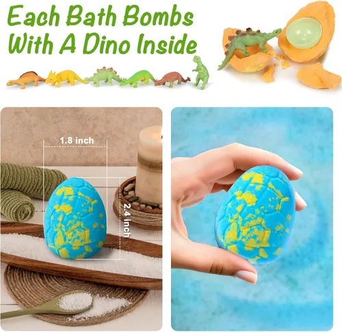 Miniatura 4 de Juego de 16 bombas de baño de dinosaurio, paquete de 16 bombas de baño orgánicas para niños con juguetes sorpresa en el interior. Kit de bombas