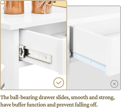 Miniatura 6 de Yaheetech Mesa consola con cajón, mesa de entrada de 3 niveles con estantes de almacenamiento, mesa de sofá estrecha de madera para Blanco
