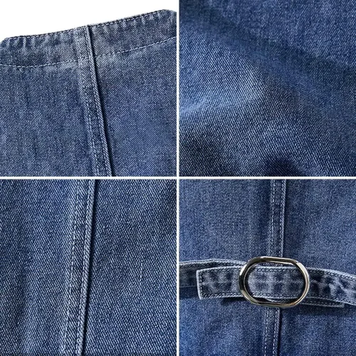 Miniatura 8 de LONGBIDA Chaleco de mezclilla para hombre, casual, ajustado, sin mangas, para exteriores