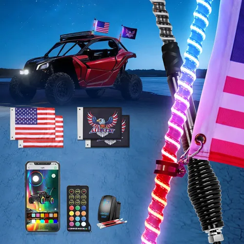 Miniatura 17 de Nilight 2 luces LED RGB en espiral de 3 pies con base de resorte, luz de persecución RF, control remoto, látigos de antena iluminados para Can-Am
