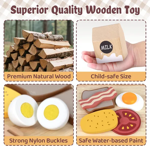 Miniatura 2 de Airlab Juguete de madera para niños pequeños 3-5 Desayuno Playset y Galleta de Madera Juego de Alimentos de Juguete