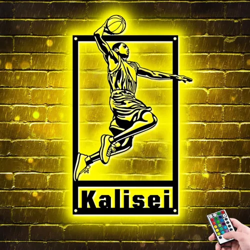 Miniatura 16 de Letrero de metal personalizado para jugador de baloncesto con luz LED, nombre y número personalizados, arte de pared de baloncesto, decoración