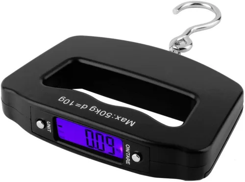 Miniatura 3 de Meichoon Báscula digital de equipaje de 110 libras110.2 lbs, mini báscula electrónica portátil con gancho de pesca, función de tara, pantalla LCD