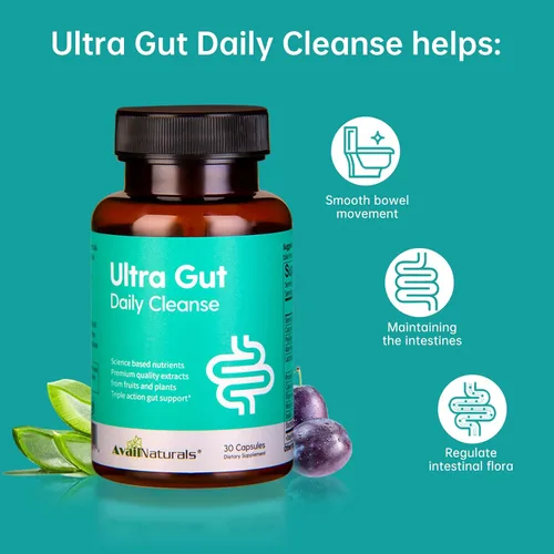 Miniatura 3 de AvailNaturals Ultra Gut - Limpieza diaria de 15 días, 30 cápsulas con 2.5 mil millones de probióticos UFC, fibra dietética, extracto de hoja de sena